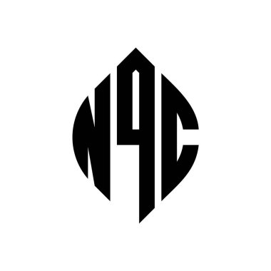 Çember ve elips şekilli NQC daire harf logosu tasarımı. Tipografik biçimli NQC elips harfleri. Üç baş harf daire şeklinde bir logo oluşturuyor. NQC Çember Amblemi Soyut Monogram Harf İşaretleyici Vektörü.