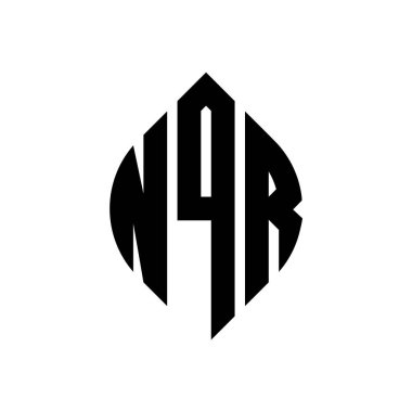 Çember ve elips şekilli NQR daire harf logosu tasarımı. Tipografik biçimli NQR elips harfleri. Üç baş harf daire şeklinde bir logo oluşturuyor. NQR Çember Amblemi Soyut Monogram Harf İşaretleyici Vektörü.