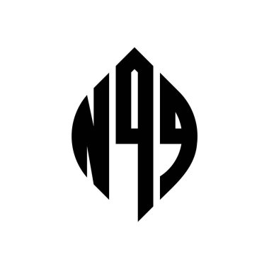 Çember ve elips şekilli NQQ daire harf logosu tasarımı. Tipografik biçimli NQQ elips harfleri. Üç baş harf daire şeklinde bir logo oluşturuyor. NQQ Çember Amblemi Soyut Monogram Harf İşaretleyici Vektörü.