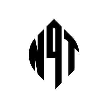 Çember ve elips şekilli NQT daire harf logosu tasarımı. Tipografik biçimli NQT elips harfleri. Üç baş harf daire şeklinde bir logo oluşturuyor. NQT Çember Amblemi Soyut Monogram Harf İşaretleyici Vektörü.