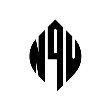 Çember ve elips şekilli NQV daire harf logosu tasarımı. Tipografik biçimli NQV elips harfleri. Üç baş harf daire şeklinde bir logo oluşturuyor. NQV Çember Amblemi Soyut Monogram Harf İşaretleyici Vektörü.