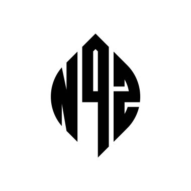 Çember ve elips şekilli NQZ daire harf logosu tasarımı. Tipografik biçimli NQZ elips harfleri. Üç baş harf daire şeklinde bir logo oluşturuyor. NQZ Çember Amblemi Soyut Monogram Harf İşaretleyici Vektörü.