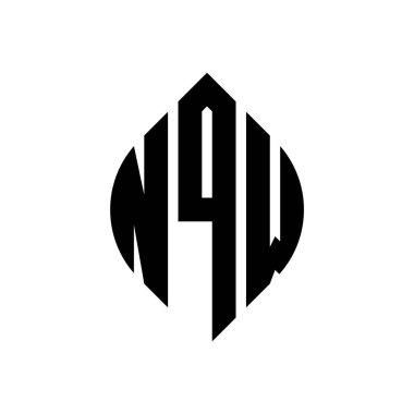 Çember ve elips şekilli NQW daire harf logosu tasarımı. Tipografik biçimli NQW elips harfleri. Üç baş harf daire şeklinde bir logo oluşturuyor. NQW Çember Amblemi Soyut Monogram Harf İşaretleyici Vektörü.