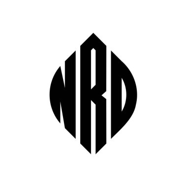 Çember ve elips şekilli NRD daire harf logosu tasarımı. Tipografik biçimli NRD elips harfleri. Üç baş harf daire şeklinde bir logo oluşturuyor. NRD Çember Amblemi Soyut Monogram Harf İşaretleyici Vektörü.