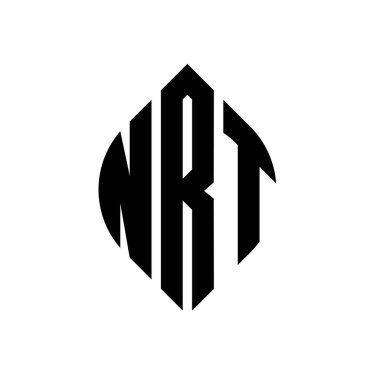 Çember ve elips şekilli NRT daire harf logosu tasarımı. Tipografik biçimli NRT elips harfleri. Üç baş harf daire şeklinde bir logo oluşturuyor. NRT Çember Amblemi Soyut Monogram Harf İşaretleyici Vektörü.