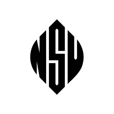 Çember ve elips şekilli NSV daire harf logosu tasarımı. Tipografik biçimli NSV elips harfleri. Üç baş harf daire şeklinde bir logo oluşturuyor. NSV Çember Amblemi Soyut Monogram Harf İşaretleyici Vektörü.