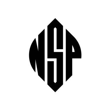 Çember ve elips şekilli NSP daire harf logosu tasarımı. Tipografik biçimli NSP elips harfleri. Üç baş harf daire şeklinde bir logo oluşturuyor. NSP Çember Amblemi Soyut Monogram Harf İşaretleyici Vektörü.