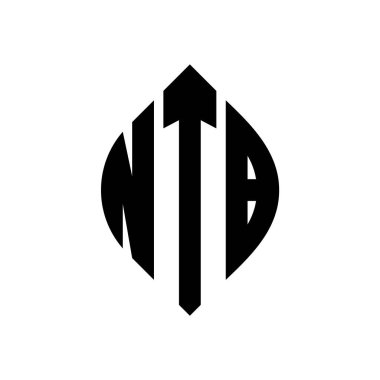 Çember ve elips şekilli NTB daire harf logosu tasarımı. Tipografik biçimli NTB elips harfleri. Üç baş harf daire şeklinde bir logo oluşturuyor. NTB Çember Amblemi Soyut Monogram Harf İşaretleyici Vektörü.