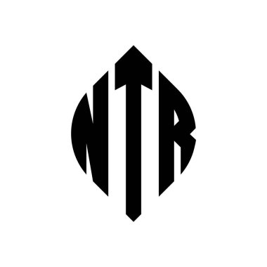 Çember ve elips şekilli NTR daire harf logosu tasarımı. Tipografik tarzda NTR elips harfleri. Üç baş harf daire şeklinde bir logo oluşturuyor. NTR Çember Amblemi Soyut Monogram Harf İşaretleyici Vektörü.