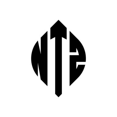 Çember ve elips şekilli NTZ daire harf logosu tasarımı. Tipografik biçimli NTZ elips harfleri. Üç baş harf daire şeklinde bir logo oluşturuyor. NTZ Çember Amblemi Soyut Monogram Harf İşaretleyici Vektörü.