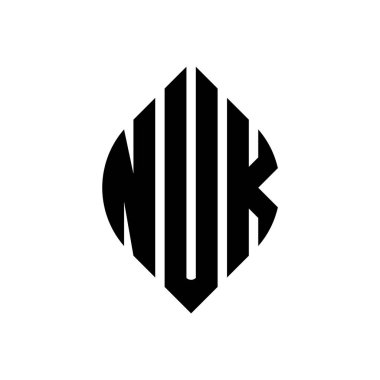 Çember ve elips şekilli NUK daire harf logosu tasarımı. Tipografik tarzda NUK elips harfleri. Üç baş harf daire şeklinde bir logo oluşturuyor. NUK Çember Amblemi Soyut Monogram Harf İşaretleme Vektörü.
