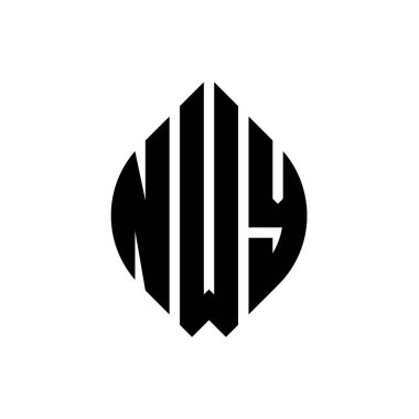 Çember ve elips şekilli NWY daire harf logosu tasarımı. Tipografik biçimli NWY elips harfleri. Üç baş harf daire şeklinde bir logo oluşturuyor. NWY Çemberi Amblemi Soyut Monogram Harf İşaretleyici Vektörü