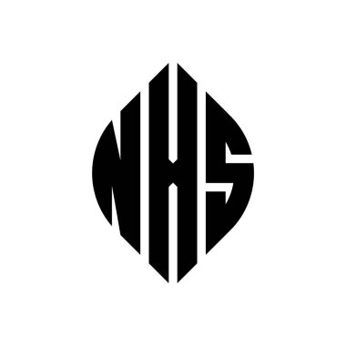 Çember ve elips şekilli NXS daire harf logosu tasarımı. Tipografik biçimli NXS elips harfleri. Üç baş harf daire şeklinde bir logo oluşturuyor. NXS Çember Amblemi Soyut Monogram Harf İşaretleyici Vektörü.