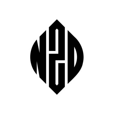 Çember ve elips şekilli NZD daire harf logosu tasarımı. Tipografik biçimli NZD elips harfleri. Üç baş harf daire şeklinde bir logo oluşturuyor. NZD Çember Amblemi Soyut Monogram Harf İşaretleyici Vektörü.