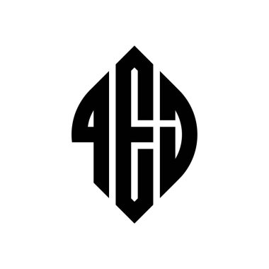 Çember ve elips şekilli QEJ daire harf logosu tasarımı. QEJ elips harfleri tipografik tarzda. Üç baş harf daire şeklinde bir logo oluşturuyor. QEJ Çember Amblemi Soyut Monogram Harf İşaretleyici Vektörü.