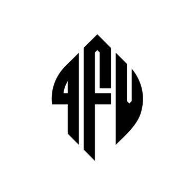 Çember ve elips şekilli QFV daire harf logosu tasarımı. Tipografik biçimli QFV elips harfleri. Üç baş harf daire şeklinde bir logo oluşturuyor. QFV Çember Amblemi Soyut Monogram Harf İşaretleyici Vektörü.