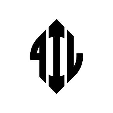 Çember ve elips şekilli QIL daire harf logosu tasarımı. Tipografik biçimli QIL elips harfleri. Üç baş harf daire şeklinde bir logo oluşturuyor. QIL Çember Amblemi Soyut Monogram Harf İşaretleyici Vektörü.