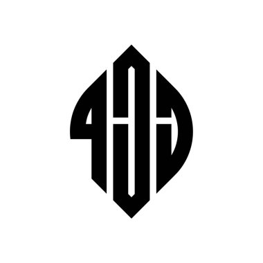 Çember ve elips şekilli QJJ daire harf logosu tasarımı. QJJ elips harfleri tipografik tarzda. Üç baş harf daire şeklinde bir logo oluşturuyor. QJJ Çember Amblemi Soyut Monogram Harf İşaretleyici Vektörü.