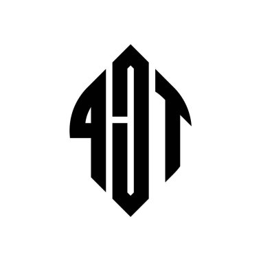 Çember ve elips şekilli QJT daire harf logosu tasarımı. Tipografik biçimli QJT elips harfleri. Üç baş harf daire şeklinde bir logo oluşturuyor. QJT Çember Amblemi Soyut Monogram Harf İşaretleyici Vektörü.