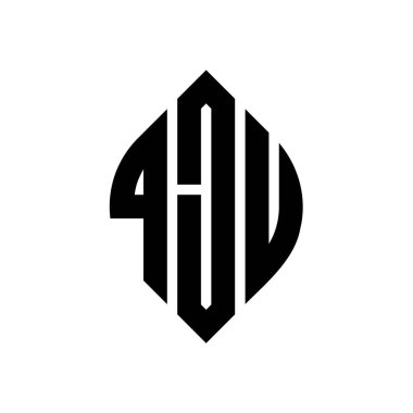 Çember ve elips şekilli QJU daire harf logosu tasarımı. QJU elips harfleri tipografik tarzda. Üç baş harf daire şeklinde bir logo oluşturuyor. QJU Çember Amblemi Soyut Monogram Harf İşaretleyici Vektörü.