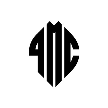 Çember ve elips şekilli QMC daire harf logosu tasarımı. QMC elips harfleri tipografik tarzda. Üç baş harf daire şeklinde bir logo oluşturuyor. QMC Çember Amblemi Soyut Monogram Harf İşaretleyici Vektörü.