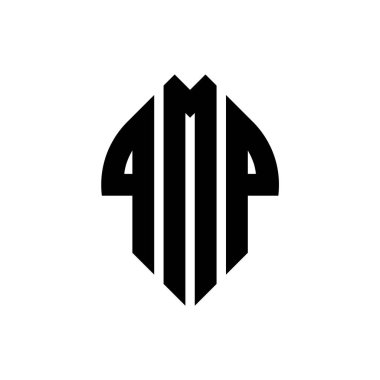 Çember ve elips şekilli QMP daire harf logosu tasarımı. QMP elips harfleri tipografik tarzda. Üç baş harf daire şeklinde bir logo oluşturuyor. QMP Çember Amblemi Soyut Monogram Harf İşaretleyici Vektörü.