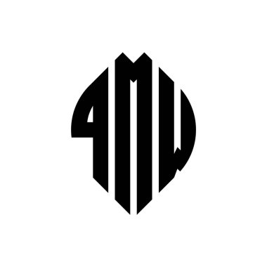 Çember ve elips şekilli QMW daire harf logosu tasarımı. Tipografik biçimli QMW elips harfleri. Üç baş harf daire şeklinde bir logo oluşturuyor. QMW Çember Amblemi Soyut Monogram Harf İşaretleyici Vektörü.