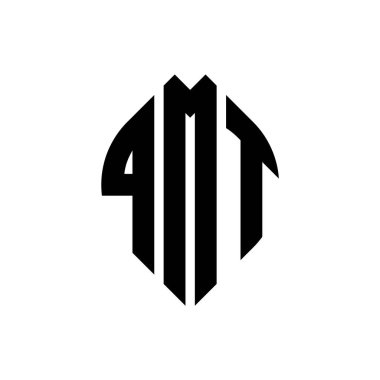 Çember ve elips şekilli QMT daire harf logosu tasarımı. Tipografik biçimli QMT elips harfleri. Üç baş harf daire şeklinde bir logo oluşturuyor. QMT Çember Amblemi Soyut Monogram Harf İşaretleyici Vektörü.