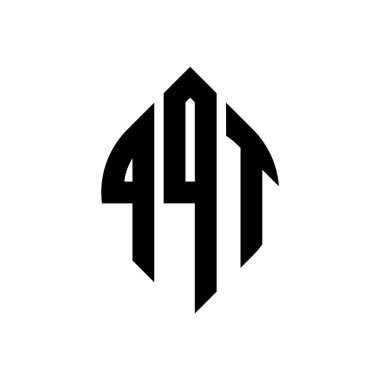 Çember ve elips şekilli QQT daire harf logosu tasarımı. Tipografik biçimli QQT elips harfleri. Üç baş harf daire şeklinde bir logo oluşturuyor. QQT Çember Amblemi Soyut Monogram Harf İşaretleyici Vektörü.