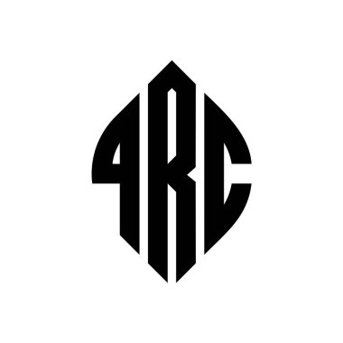 Çember ve elips şekilli QRC daire harf logosu tasarımı. Tipografik biçimli QRC elips harfleri. Üç baş harf daire şeklinde bir logo oluşturuyor. QRC Çember Amblemi Soyut Monogram Harf İşaretleyici Vektörü.