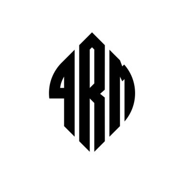 Çember ve elips şekilli QRM daire harf logosu tasarımı. Tipografik biçimli QRM elips harfleri. Üç baş harf daire şeklinde bir logo oluşturuyor. QRM Çember Amblemi Soyut Monogram Harf İşaretleyici Vektörü.