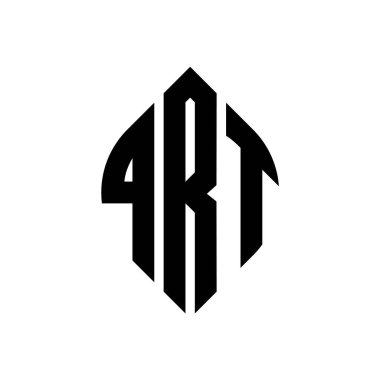 Çember ve elips şekilli QRT daire harf logosu tasarımı. Tipografik biçimli QRT elips harfleri. Üç baş harf daire şeklinde bir logo oluşturuyor. QRT Çember Amblemi Soyut Monogram Harf İşaretleyici Vektörü.