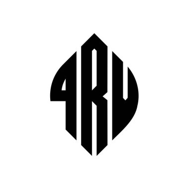 Çember ve elips şekilli QRV daire harf logosu tasarımı. Tipografik biçimli QRV elips harfleri. Üç baş harf daire şeklinde bir logo oluşturuyor. QRV Çember Amblemi Soyut Monogram Harf İşaretleyici Vektörü.