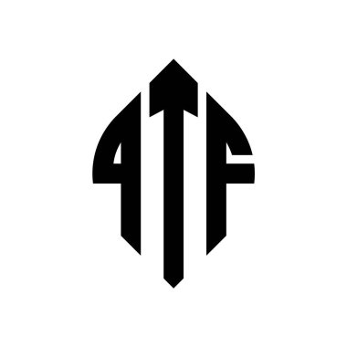 Çember ve elips şekilli QTF daire harf logosu tasarımı. Tipografik biçimli QTF elips harfleri. Üç baş harf daire şeklinde bir logo oluşturuyor. QTF Çember Amblemi Soyut Monogram Harf İşaretleyici Vektörü.