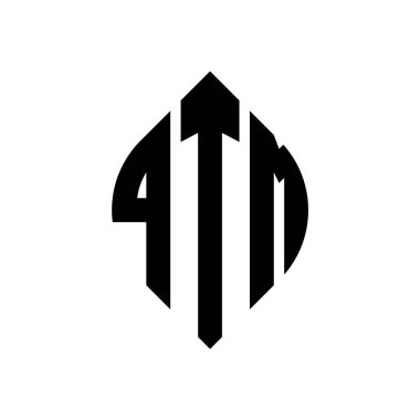 Çember ve elips şekilli QTM daire harf logosu tasarımı. Tipografik biçimli QTM elips harfleri. Üç baş harf daire şeklinde bir logo oluşturuyor. QTM Çember Amblemi Soyut Monogram Harf İşaretleyici Vektörü.