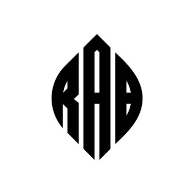 Çember ve elips şekilli RAB daire harf logosu tasarımı. Typographic tarzında RAB elips harfleri. Üç baş harf daire şeklinde bir logo oluşturuyor. RAB Çemberi Amblemi Soyut Monogram Harf İşaretleme Vektörü.