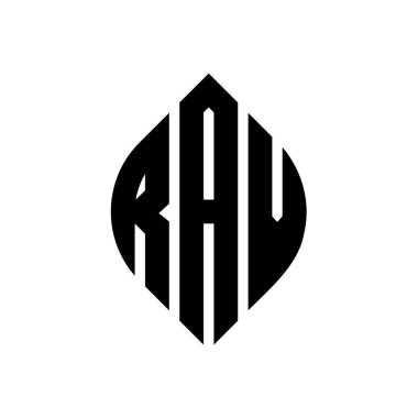 Çember ve elips şekilli RAV daire harf logosu tasarımı. Typographic tarzında RAV elips harfleri. Üç baş harf daire şeklinde bir logo oluşturuyor. RAV Çember Amblemi Soyut Monogram Harf İşaretleme Vektörü.