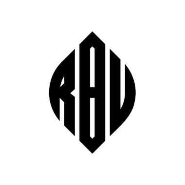 Çember ve elips şekilli RBU daire harf logosu tasarımı. Typographic tarzında RBU elips harfleri. Üç baş harf daire şeklinde bir logo oluşturuyor. RBU Çember Amblemi Soyut Monogram Harf İşaretleyici Vektörü.