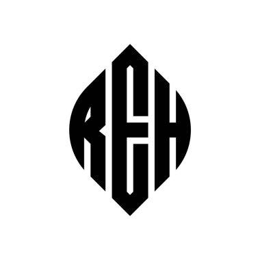 Çember ve elips şekilli REH daire harf logosu tasarımı. Typographic tarzında elips harfler. Üç baş harf daire şeklinde bir logo oluşturuyor. REH Çember Amblemi Soyut Monogram Harf İşaretleme Vektörü.