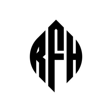 Çember ve elips şekilli RFH daire harf logosu tasarımı. Typographic tarzında RFH elips harfleri. Üç baş harf daire şeklinde bir logo oluşturuyor. RFH Çember Amblemi Soyut Monogram Harf İşaretleyici Vektörü.