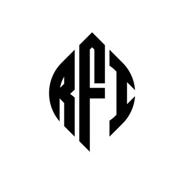 Çember ve elips şekilli RFI daire harf logosu tasarımı. Typographic tarzında RFI elips harfleri. Üç baş harf daire şeklinde bir logo oluşturuyor. RFI Çember Amblemi Soyut Monogram Harf İşaretleyici Vektörü.