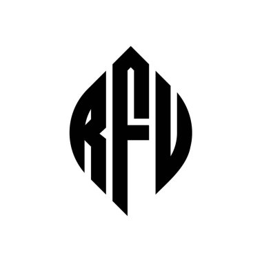 Çember ve elips şekilli RFU daire harf logosu tasarımı. RFU elips harfleri tipografik tarzda. Üç baş harf daire şeklinde bir logo oluşturuyor. RFU Çember Amblemi Soyut Monogram Harf İşaretleyici Vektörü.