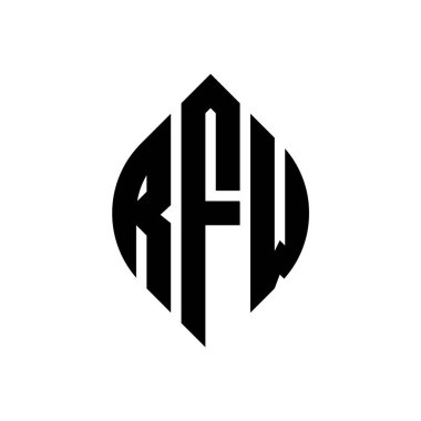 Çember ve elips şekilli RFW daire harf logosu tasarımı. Typographic tarzında RFW elips harfleri. Üç baş harf daire şeklinde bir logo oluşturuyor. RFW Çember Amblemi Soyut Monogram Harf İşaretleyici Vektörü.