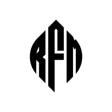 Çember ve elips şekilli RFM daire harf logosu tasarımı. RFM elips harfleri tipografik tarzda. Üç baş harf daire şeklinde bir logo oluşturuyor. RFM Çember Amblemi Soyut Monogram Harf İşaretleyici Vektörü.