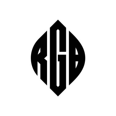 Çember ve elips şekilli RGB daire harf logosu tasarımı. Typographic tarzında RGB elips harfleri. Üç baş harf daire şeklinde bir logo oluşturuyor. RGB Çember Amblemi Soyut Monogram Harf İşaretleyici Vektörü.