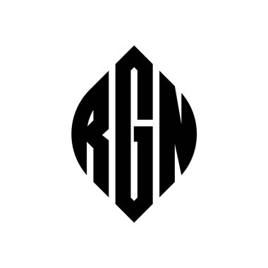 Çember ve elips şekilli RGN daire harfli logo tasarımı. Typographic tarzında RGN elips harfleri. Üç baş harf daire şeklinde bir logo oluşturuyor. RGN Çember Amblemi Soyut Monogram Harf İşaretleyici Vektörü.