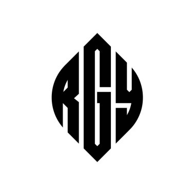 Çember ve elips şekilli RGY daire harf logosu tasarımı. Typographic tarzında RGY elips harfleri. Üç baş harf daire şeklinde bir logo oluşturuyor. RGY Çember Amblemi Soyut Monogram Harf İşaretleyici Vektörü.