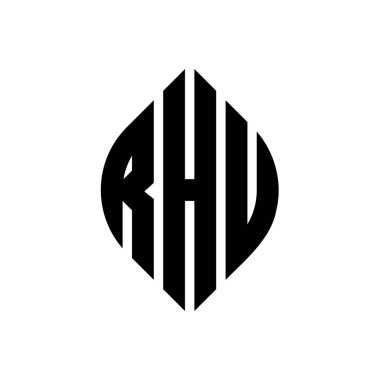 Çember ve elips şekilli RHU daire harf logosu tasarımı. RHU elips harfleri tipografik tarzda. Üç baş harf daire şeklinde bir logo oluşturuyor. RHU Çember Amblemi Soyut Monogram Harf İşaretleyici Vektörü.