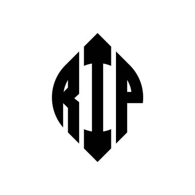 Çember ve elips şekilli RIP daire harf logosu tasarımı. RIP elips harfleri tipografik tarzda. Üç baş harf daire şeklinde bir logo oluşturuyor. RIP Çember Amblemi Soyut Monogram Harf İşaretleyici Vektörü.