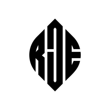 Çember ve elips şekilli RJE daire harf logosu tasarımı. Typographic tarzı RJE elips harfleri. Üç baş harf daire şeklinde bir logo oluşturuyor. RJE Çember Amblemi Soyut Monogram Harf İşaretleyici Vektörü.
